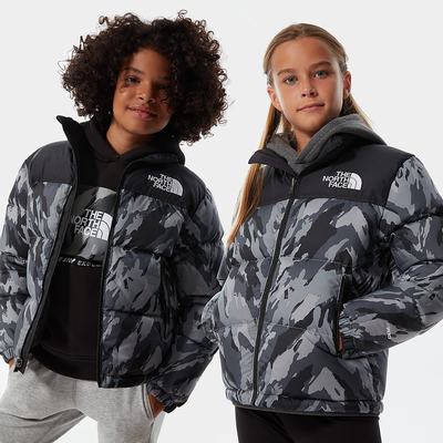 Boys' The North Face 1996 Retro Nuptse Jackets Grey Blue Camo | US-23519