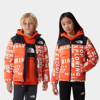 Girls' The North Face 1996 PRINTED RETRO NUPTSE Jackets Red Orange | US-06714