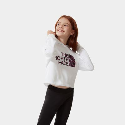 Girls' The North Face DREW PEAK CROPPED Hoodie White Black | US-96502