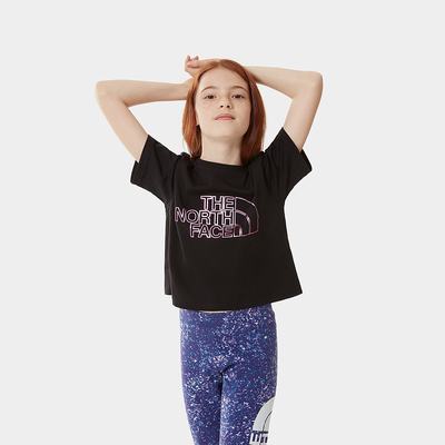 Girls' The North Face EASY CROPPED T Shirts Black Purple | US-50964