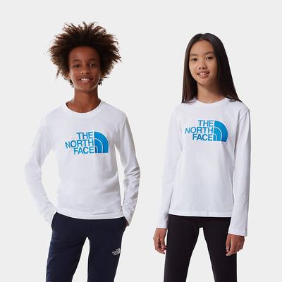 Girls' The North Face Easy Long-Sleeve T Shirts White Blue | US-96074