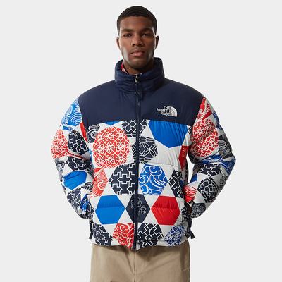 Men's The North Face 1996 PRINTED RETRO NUPTSE Jackets Blue | US-84125