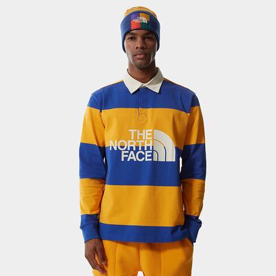 Men's The North Face Colour Block Rugby Shirt Blue / Gold | US-92180