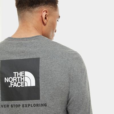 Men's The North Face Red Box Long-Sleeve T Shirts Grey | US-10435