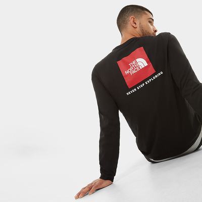 Men's The North Face Red Box Long-Sleeve T Shirts Black | US-38056