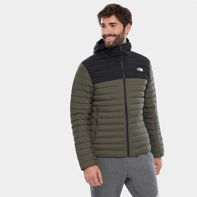 Men's The North Face Stretch Hooded Down Jackets Green Black | US-86953