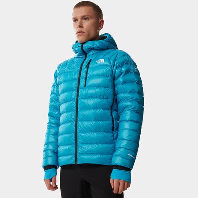 Men's The North Face Summit Hooded Down Jackets Blue | US-20641