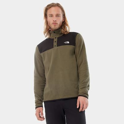 Men's The North Face TKA Glacier Snap-Neck Fleece Sweatshirt Green Black | US-38951