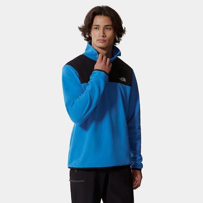 Men's The North Face TKA Glacier Snap-Neck Fleece Sweatshirt Blue Black | US-56021