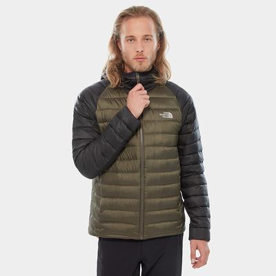 Men's The North Face Trevail Hooded Down Jackets Green Black | US-07259