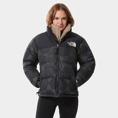 Women's The North Face 1996 PRINTED RETRO NUPTSE Jackets Black | US-15946