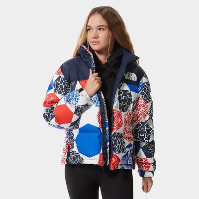 Women's The North Face 1996 PRINTED RETRO NUPTSE Jackets Blue | US-38176