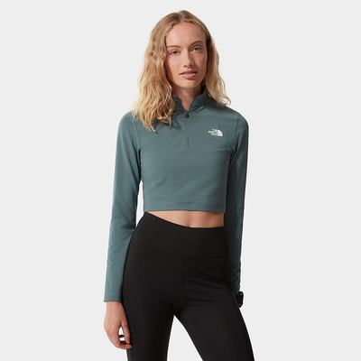 Women's The North Face Crop Zip Through Fleece T Shirts Green | US-37156