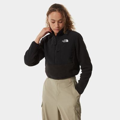 Women's The North Face Cropped Denali Fleece Sweatshirt Black | US-71348