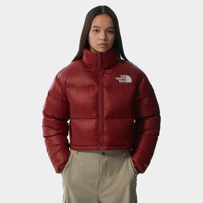 Women's The North Face Nuptse Short Down Jackets Dark Red | US-58246