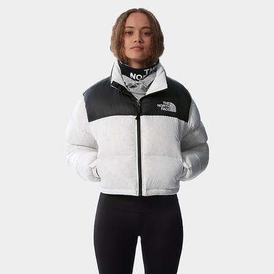 Women's The North Face Nuptse Short Jackets White Black | US-36879