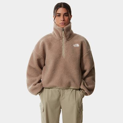 Women's The North Face PLATTE SHERPA FLEECE Sweatshirt Light Brown | US-71402