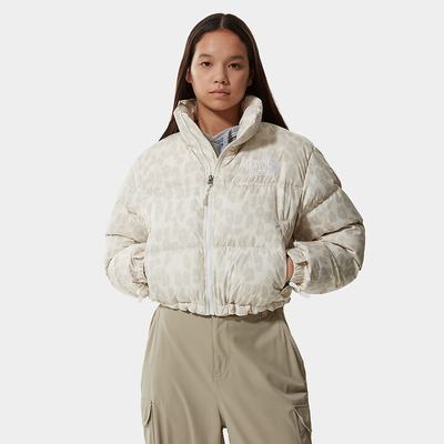 Women's The North Face Printed Nuptse Short Down Jackets Silver Grey Leopard | US-38642