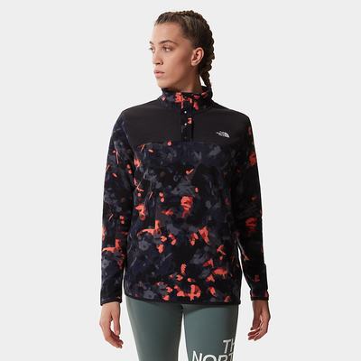 Women's The North Face Printed TKA Glacier Popper Button Fleece Sweatshirt Orange Black | US-20571