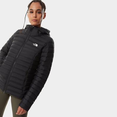 Women's The North Face Stretch Down Hooded Jackets Black | US-03467