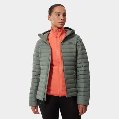 Women's The North Face Stretch Down Hooded Jackets Green | US-28406