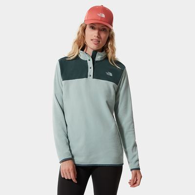 Women's The North Face TKA Glacier Snap-Neck Fleeces Green Dark Olive Green | US-07152