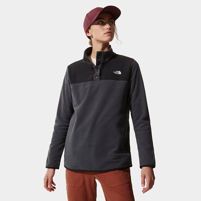 Women's The North Face TKA Glacier Snap-Neck Fleece Sweatshirt Grey Black | US-61932