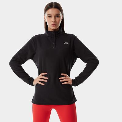 Women's The North Face TKA Glacier Snap-Neck Fleece Sweatshirt Black | US-84215