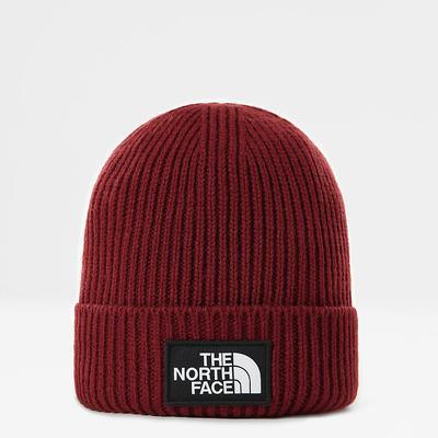 Women's The North Face TNF Logo Box Cuffed Beanies Dark Red | US-35412