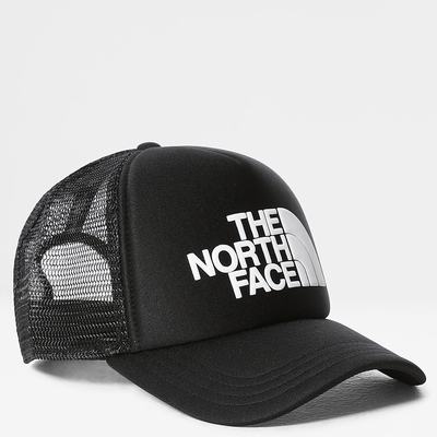 Women's The North Face TNF Logo Trucker Caps Black White | US-83501